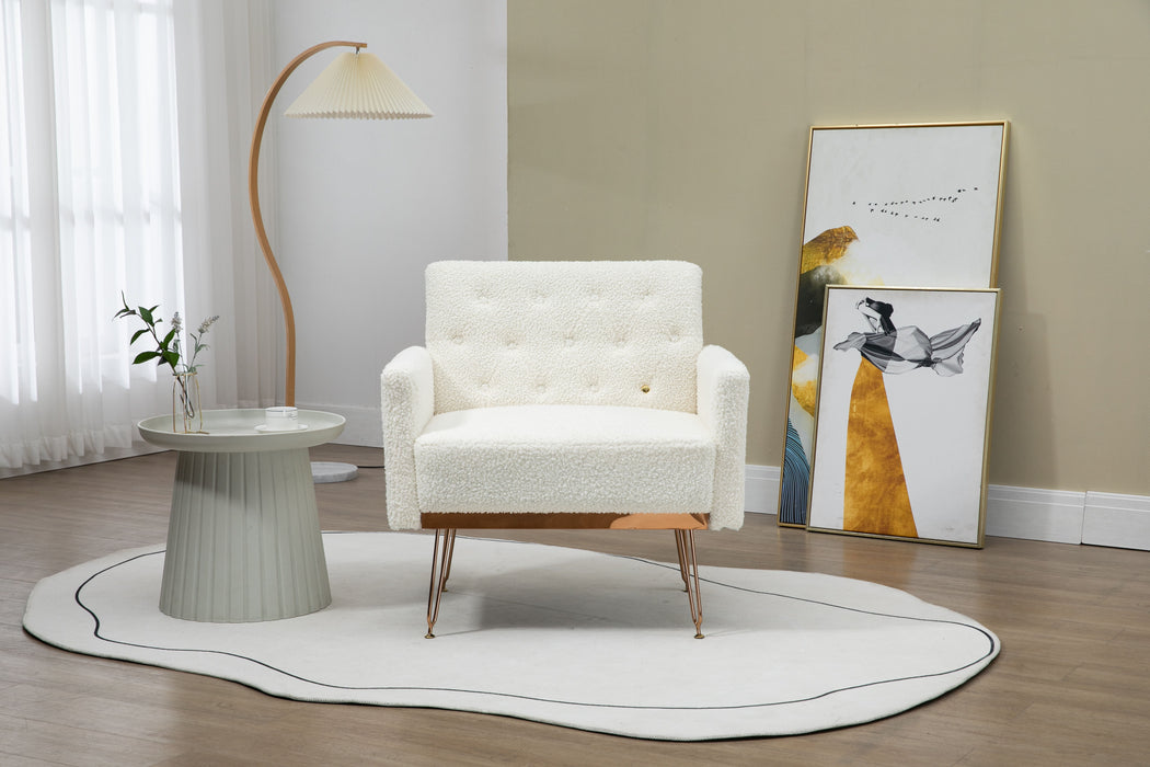Coolmore Accent Chair, Leisure Single Sofa With Rose Golden Feet - White Teddy