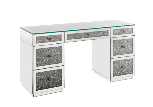 Noralie - Office Desk - Clear Glass, Mirrored & Faux Diamonds Unique Piece Furniture