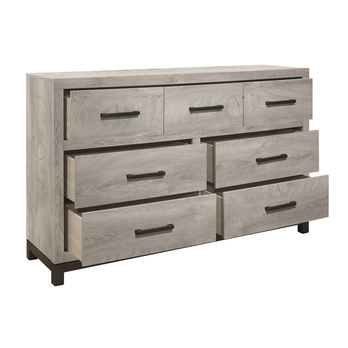 Attractive Gray Finish 1 Piece Dresser Of 7 Drawers Metal Bar Hardware Premium Melamine Board Wooden Bedroom Furniture