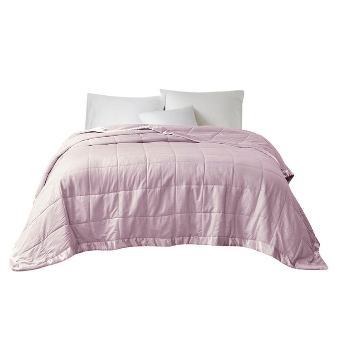 Oversized Down Alternative Blanket With Satin Trim - Lilac