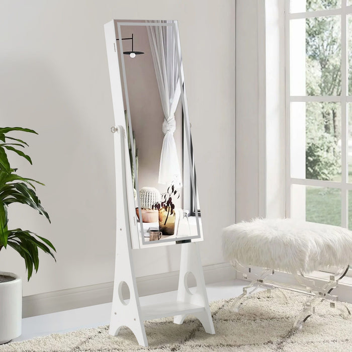 Fashion Simple Jewelry Storage Mirror Cabinet With LED Lights, For Living Room Or Bedroom - White - MDF