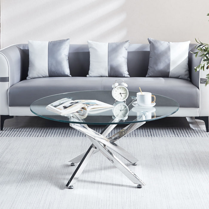 Modern Round Tempered Glass Coffee Table With Chrome Legs - Silver