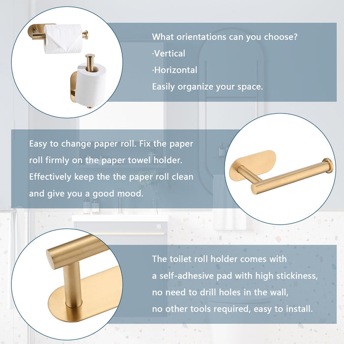 Toilet Paper Holder Self Adhesive, Stainless Steel Rustproof Adhesive Toilet Roll Holder No Drilling