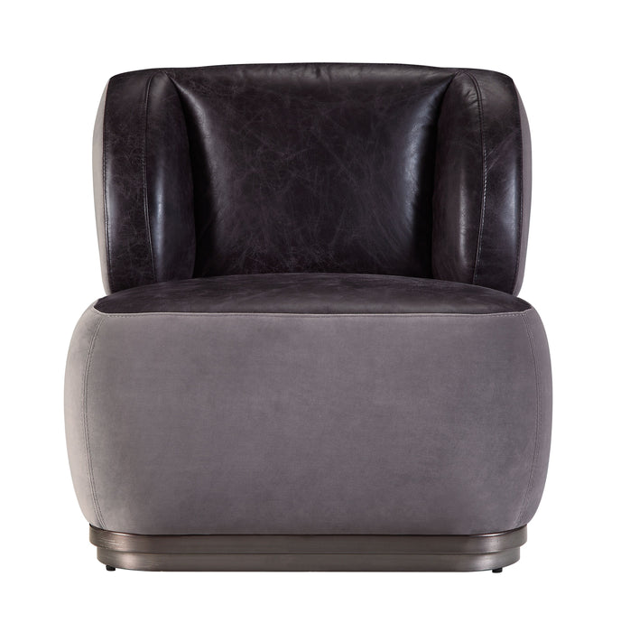 Decapree - Accent Chair - Antique Slate Top Grain Leather & Gray Velvet Unique Piece Furniture