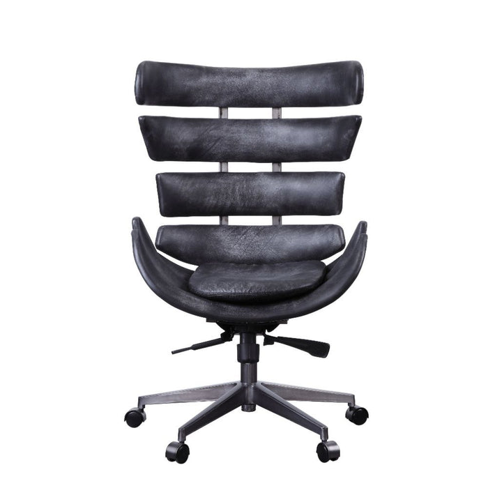Megan - Executive Office Chair - Vintage Black Top Grain Leather & Aluminum Unique Piece Furniture