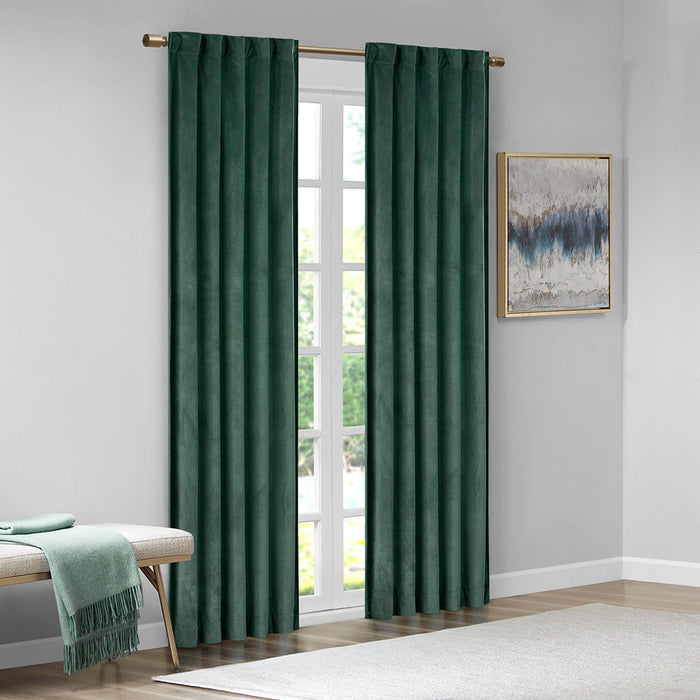 Room Darkening Poly Velvet Rod Pocket / Back Tab Curtain Panel Pair - Green