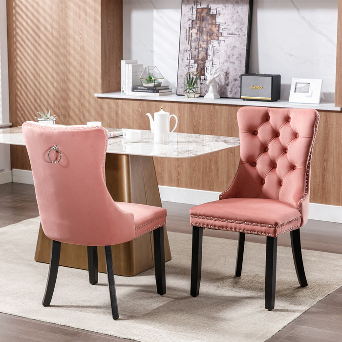 Nikki Collection Modern, High - End Tufted Solid Wood Contemporary Upholstered Dining Chair With Wood Legs Nailhead Trim (Set of 2) - Pink