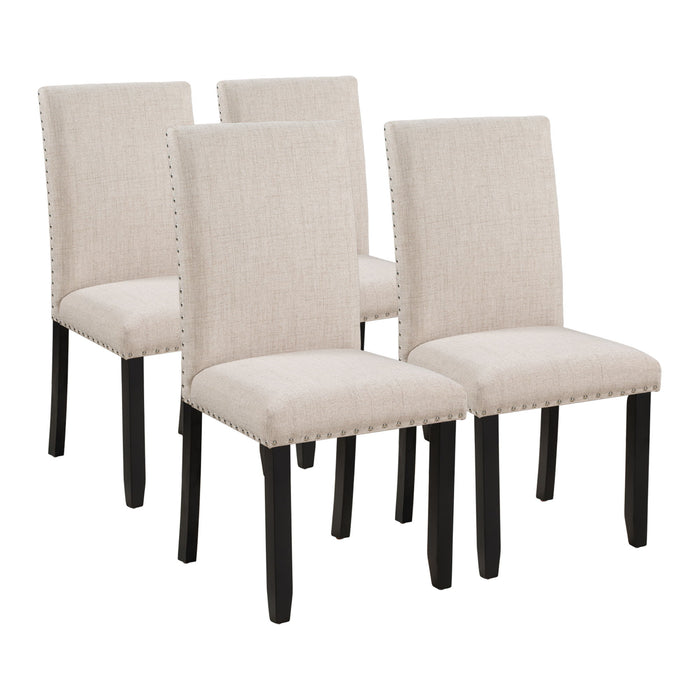 Trexm Faux Marble 5 Piece Dining Set Table With 4 Thicken Cushion Dining Chairs Home Furniture, White/Beige / Black
