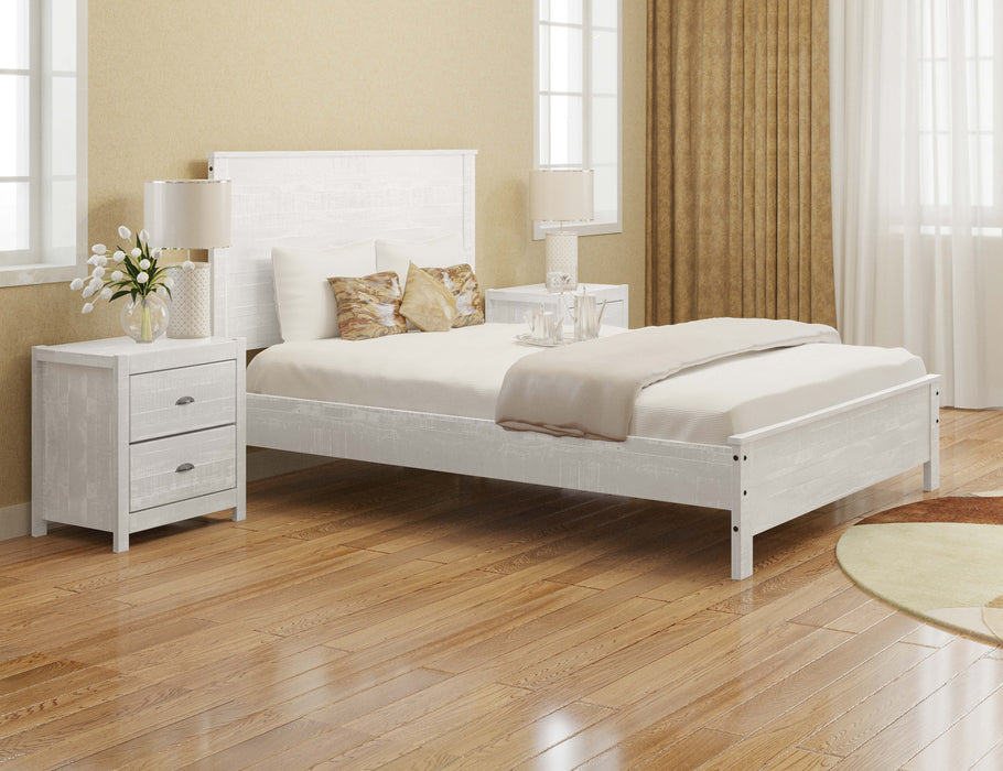 Yes4Wood 3 Piece Bedroom Furniture Set, Solid Wood Albany Twin Size Bed Frame With Two 2 - Drawer Nightstands, White