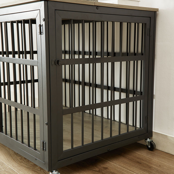 Furniture Style Dog Crate Wrought Iron Frame Door With Side Openings - Grey
