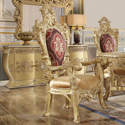Bernadette - Arm Chair (Set of 2) - Pattern Fabric & Gold Finish Unique Piece Furniture