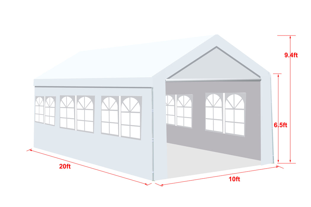 10'X20' Heavy Duty Carport Gazebo, Canopy Garage, Car Shelter With Windows