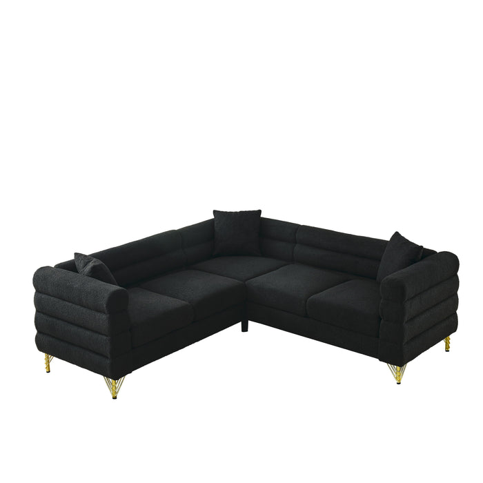 Oversized Corner Sofa Covers, L-Shaped Sectional Couch, 5-Seater Corner Sofas With 3 Cushions For Living Room, Bedroom, Apartment, Office - Black