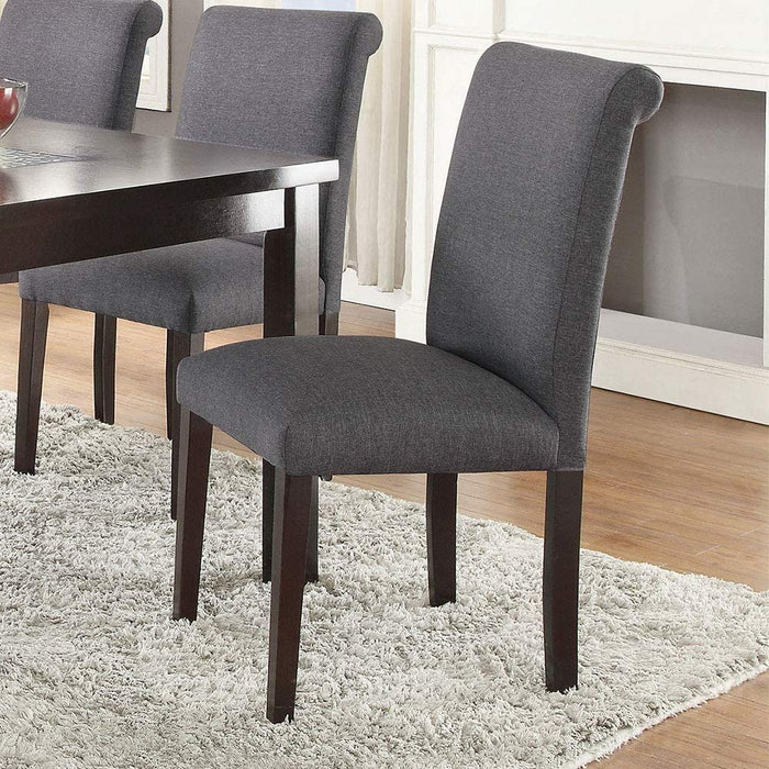 Contemporary Dining Table Blue Grey Polyfiber Upholstery 6X Side Chairs Cushion Seats 7 Piece Dining Set Dining Room Furniture
