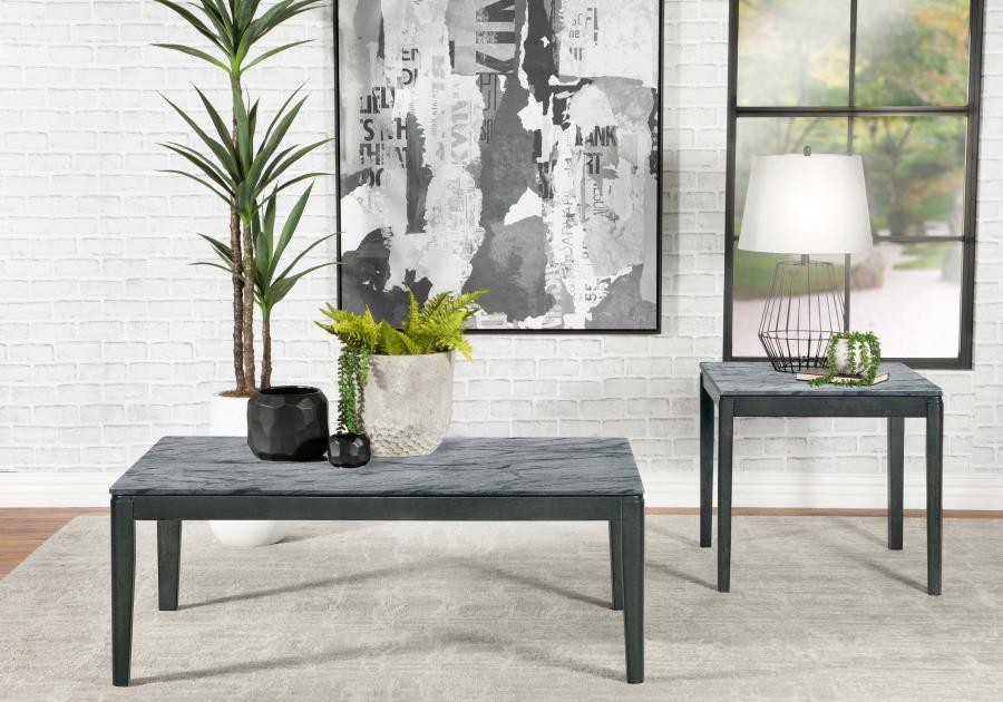 Mozzi - Square End Table Faux Marble - Gray And Black Unique Piece Furniture