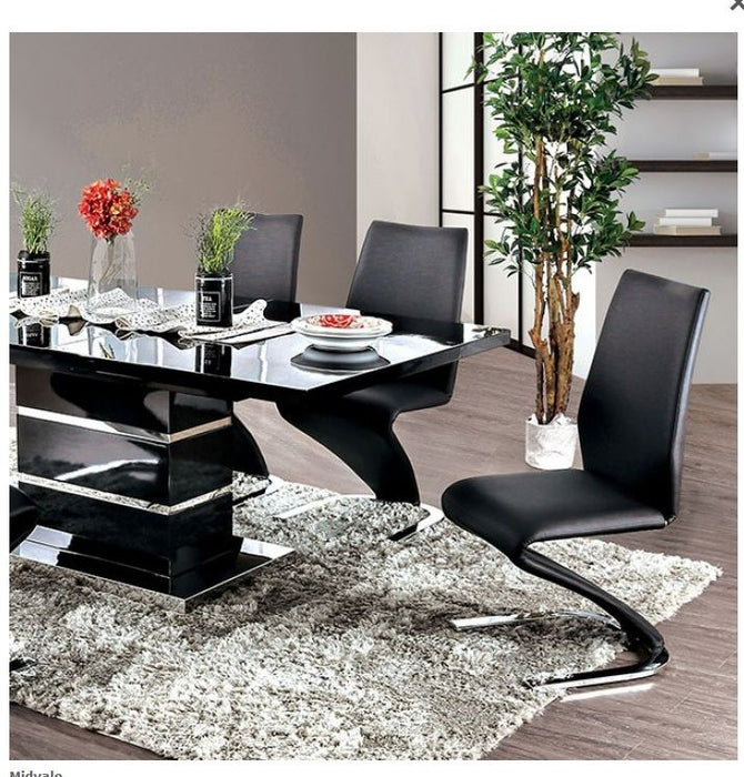 Contemporary Style Z - Shaped Chair Base 2 Pieces Dining Chairs Black Leatherette Chrome Finish Side Chair Dining Room Furniture