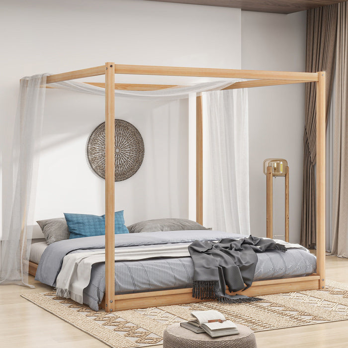 King Size Canopy Platform Bed With Support Legs, Natural