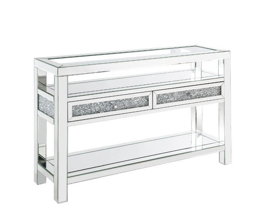 Noralie - Accent Table With Glass Top - Mirrored & Faux Diamonds - 32" Unique Piece Furniture