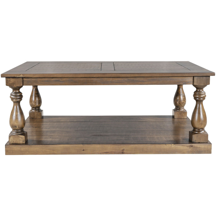 U_Style Rustic Floor Shelf Coffee Table With Storage, Solid Pine Wood - Walnut