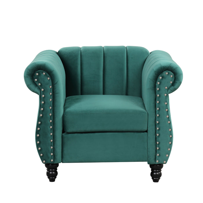 39" Modern Sofa Dutch Fluff Upholstered Sofa With Solid Wood Legs, Buttoned Tufted Backrest, Green