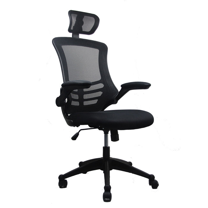 Techni Mobili Modern High Back Mesh Executive Office Chair With Headrest And Flip Up Arms, Black