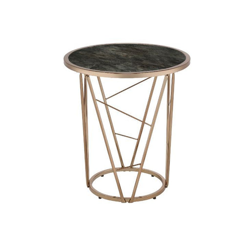 Cicatrix - End Table - Faux Black Marble Glass & Champagne Finish Unique Piece Furniture