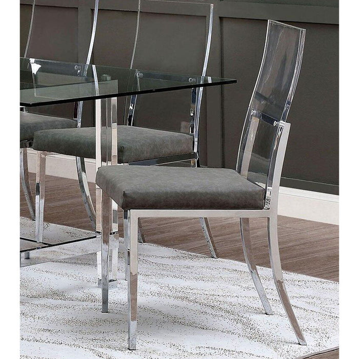 (Set of 2) Acrylic And Leatherette Padded Dining Chairs In Chrome Finish