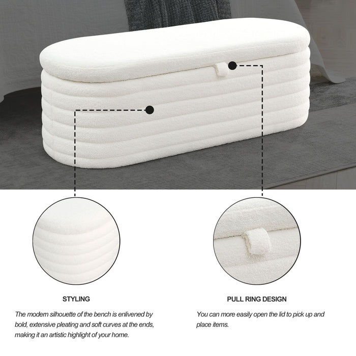 Welike Length Storage Ottoman Bench Upholstered Fabric Storage Bench End Of Bed Stool With Safety Hinge For Bedroom, Living Room, Entryway, White Teddy