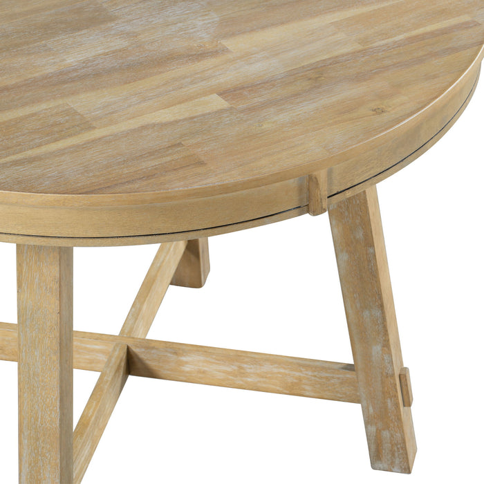 Trexm Farmhouse Round Extendable Dining Table With 16" Leaf Wood Kitchen Table (Natural Wood Wash)