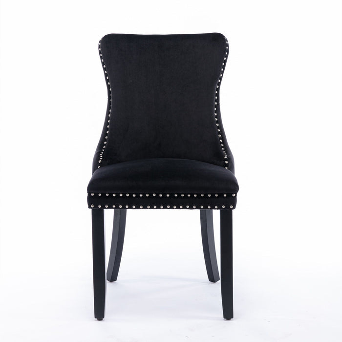 A&A Furniture - Upholstered Wing-Back Dining Chair With Backstitching Nailhead Trim (Set of 2) - Black