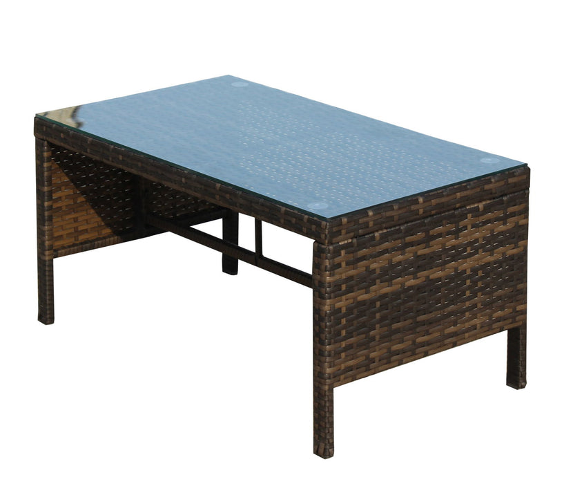 Outdoor Patio 1 Coffee Table With Clear Tempered Glass - Brown