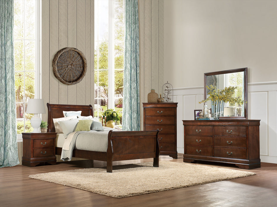 Classic Louis Philipe Style Twin Size Bed Brown Cherry Finish 1 Piece Traditional Design Bedroom Furniture Sleigh Bed