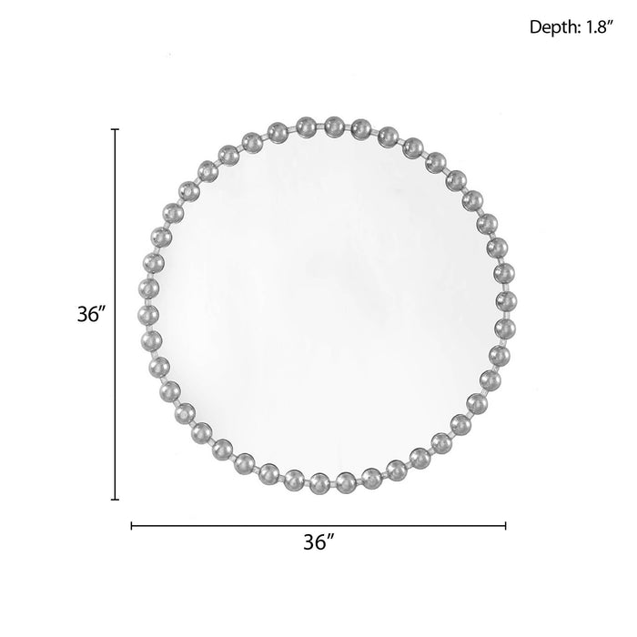Beaded Round Wall Mirror - Silver