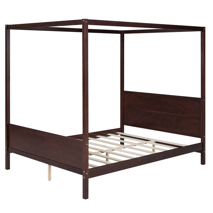 Queen Size Canopy Platform Bed With Headboard And Footboard, Slat Support Leg - Espresso
