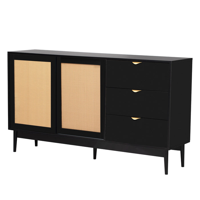 U_Style Featured Two - Door Storage Cabinet With Three Drawers And Metal Handles, Suitable For Corridors, Entrances, Living Rooms