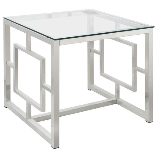 Merced - Square Tempered Glass Top End Table - Nickel Unique Piece Furniture