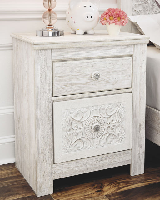 Paxberry - Whitewash - Two Drawer Night Stand Unique Piece Furniture