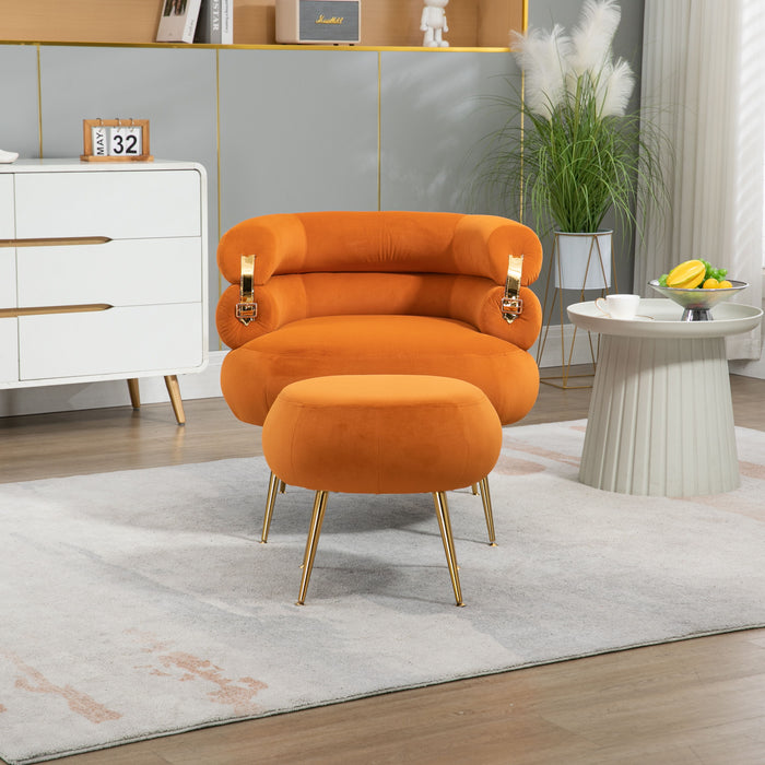 Coolmore Velvet Accent Chair Modern Upholstered Armchair Tufted Chair With Metal Frame - Orange