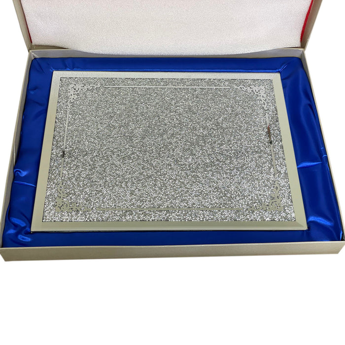 Ambrose Exquisite Glass Serving Tray In Gift Box - Silver