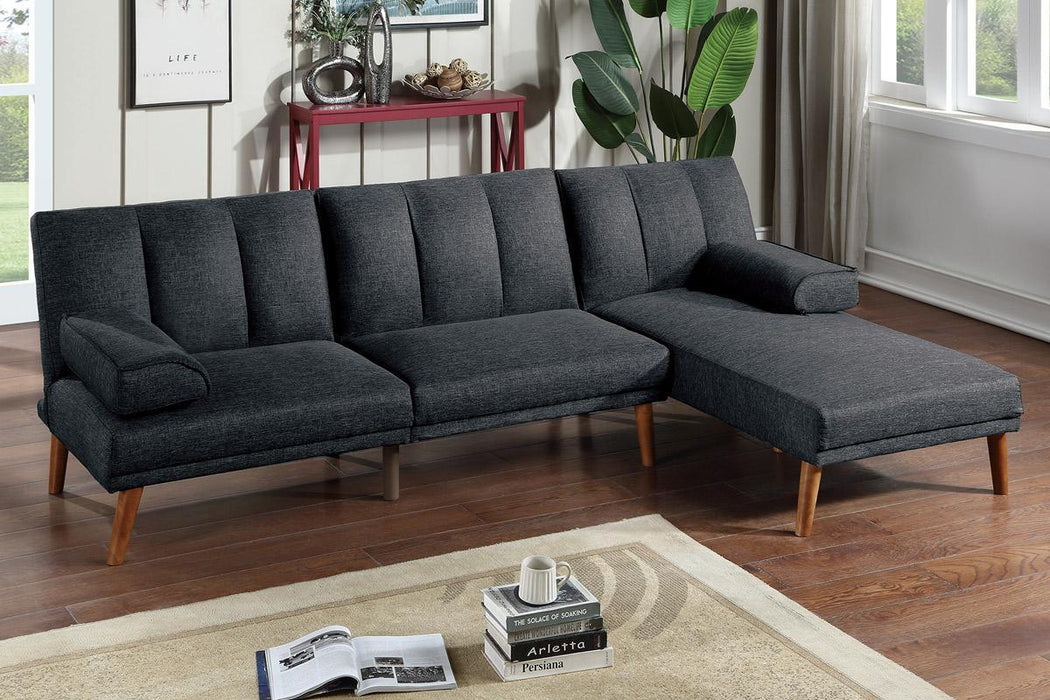 Black Polyfiber 2 Pieces Sectional Sofa Set Living Room Furniture Solid Wood Legs Plush Couch Adjustable Sofa Chaise