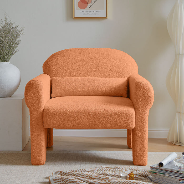 Modern Lambs Wool Fabric Accent Chair With Lumbar Pillow For Living Room - Orange