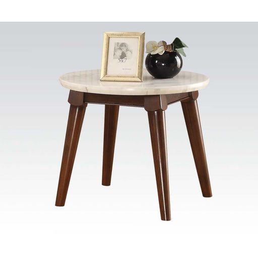 Gasha - End Table - White Marble & Walnut Unique Piece Furniture
