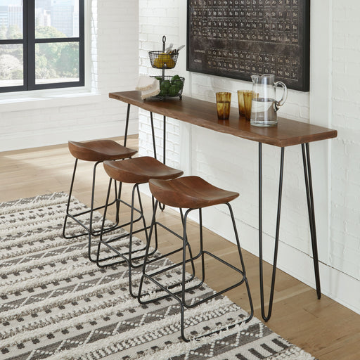 Wilinruck - Dark Brown - 4 Pc. - Long Counter Table, 3 Stools Unique Piece Furniture