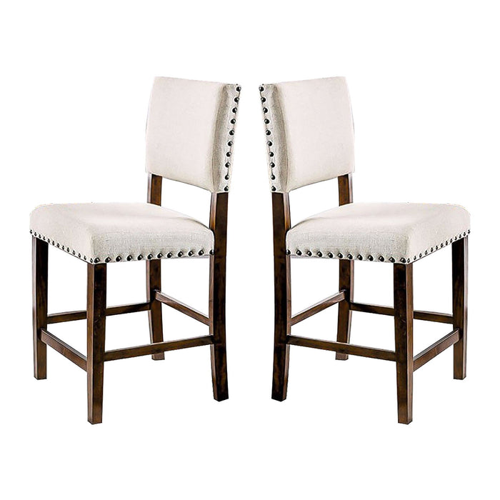 (Set of 2) Linen Upholstered Dining Chairs With Nailhead Trim In Brown Cherry And Ivory