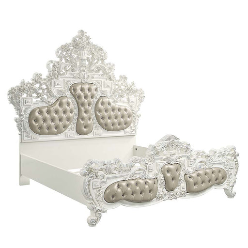Vanaheim - Eastern King Bed - Beige PU & Antique White Finish Unique Piece Furniture