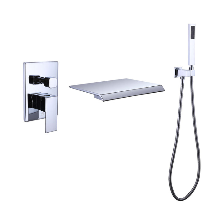 Trustmade Pressure Balance Waterfall Single Handle Wall Mount Tub Faucet With Hand Shower, Chrome