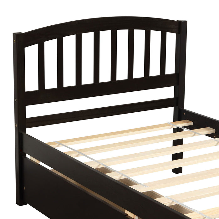 Twin Platform Storage Bed Wood Bed Frame With Two Drawers And Headboard, Espresso