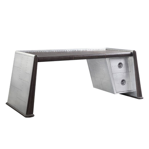 Brancaster - Desk - Distress Chocolate Top Grain Leather & Aluminum Unique Piece Furniture