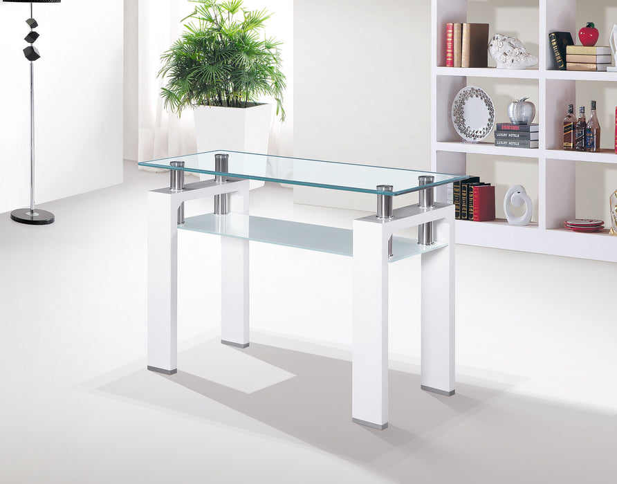 Tempered Glass Top Rectangular Double - Layer Console Table With MDF Legs - White