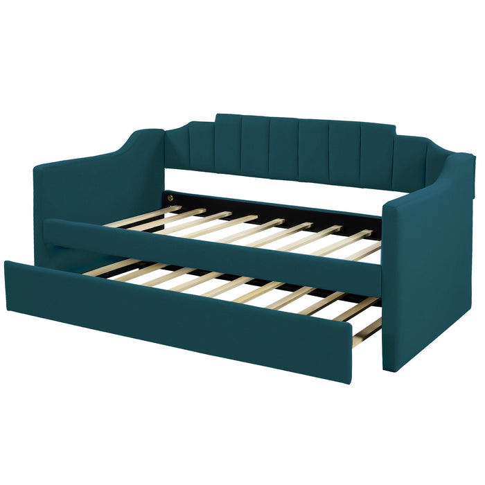 Upholstered Twin Daybed With Trundle, Green